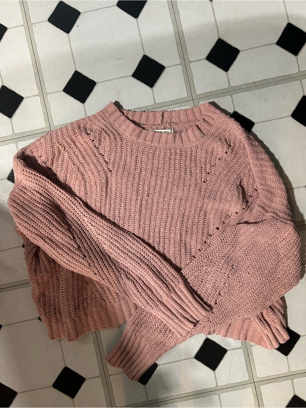 American Eagle Outfitters Dusty Pink Ribbed Crewneck Sweater